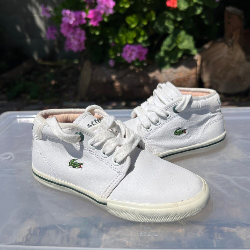 LACOSTE KIDS WHITE HIGH TOP LEATHER SHOES SIZE 9 VGUC